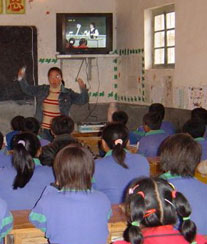 Classroom in Ninxia Province, China where Murray and Larson observed teacher utilizing TV lecture.